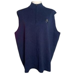 Peter Millar Crown Comfort Dark Blue Gilet Vest Cotton Blend 1/4 Zip Size XL